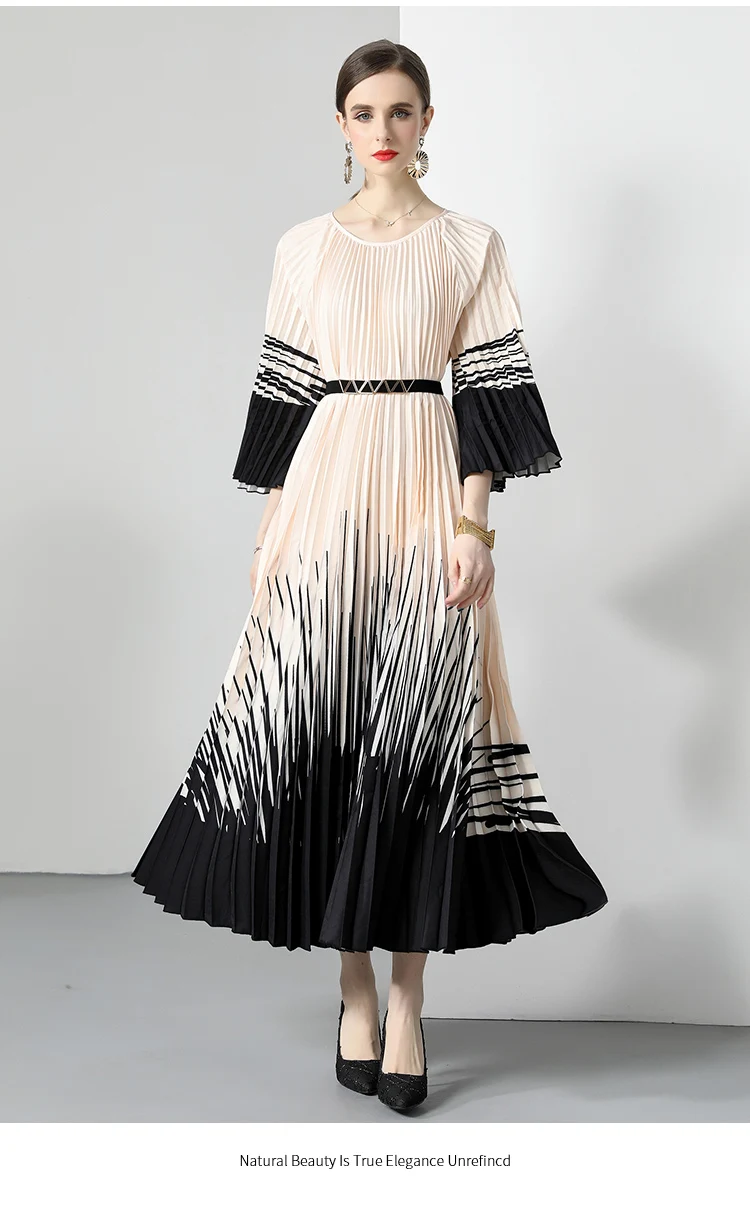 O-Neck Lace-up Belt Print Loose Large Size Vintage Party  Vestidos Maxi Dress 2024