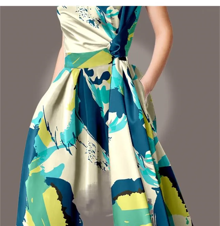 Floral Print Vintage Elegant Knee Lenght Dresses Summer Runway Saudi Arabia Short Sleeve