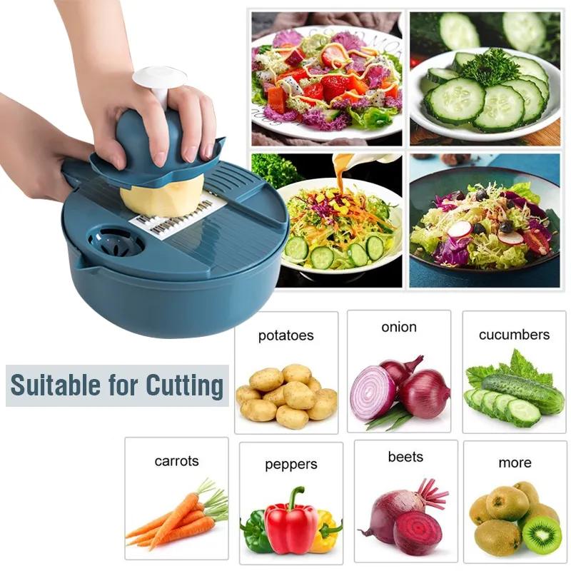 Vegetable Cutter 12 in 1 Multifunctional Salad Utensils Chopper Carrot Potato Manual Shredder Kitchen Cooking Vegetable Tools