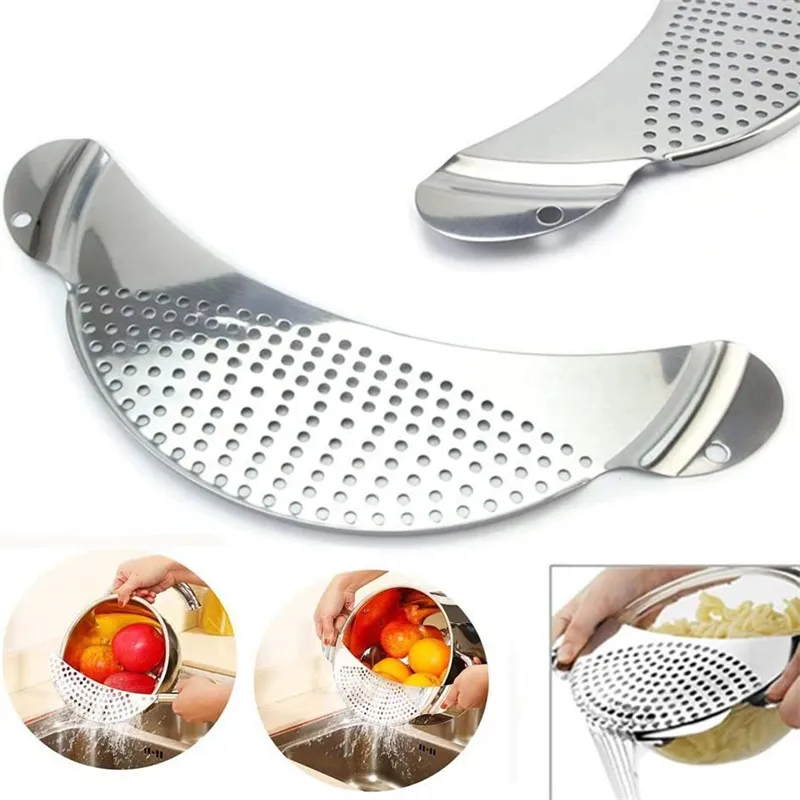 Pot Strainer Pan Drainer For Home Kitchen Easy Draining Pot Strainer Stainless Steel Pasta Spaghetti Practical Draining Tool