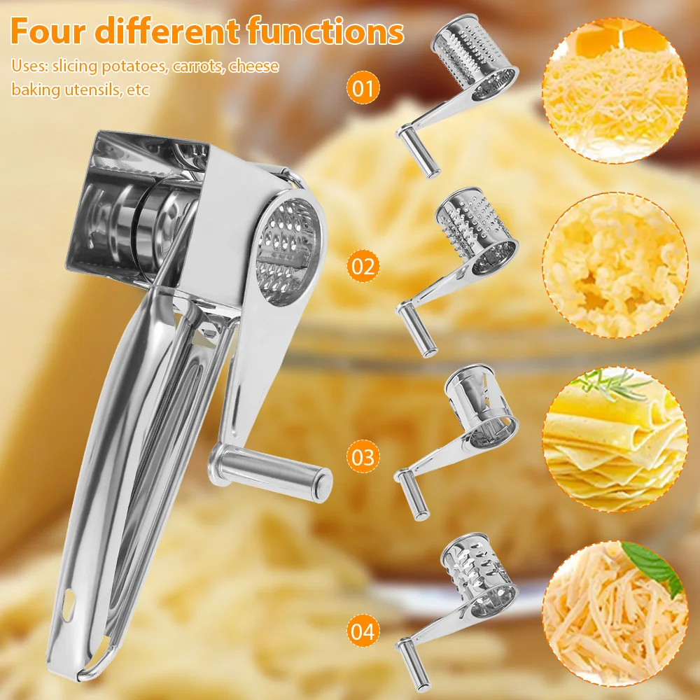 5 in 1 Stainless Steel Cheese Slicer Shredder 4 Manual Rotary Cheese Grater Multifunctional Grater Butter Cutter Kitchen Gadgets