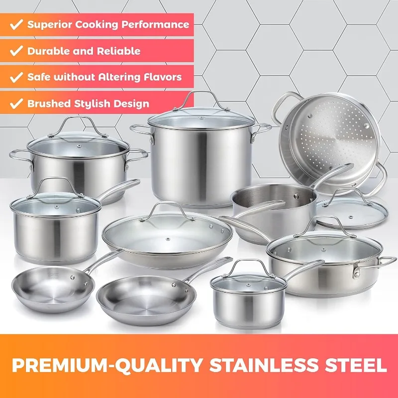 Mueller Pots and Pans Set 17-Piece, Ultra-Clad Pro Stainless Steel Cookware Set, Silver