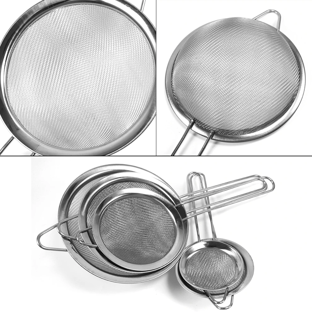 Stainless Steel Fine Mesh Oil Strainer Golden Flour Sifter Sieve Colanders Flour Coffee Mesh Filter Baking Tools Kitchen Bakware