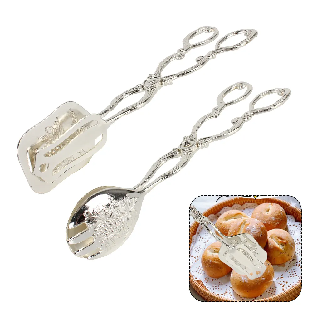 Vintage style Fruit Salad Cake Clip Buffet Food Tong Gold-plated Snack Cake Clip Salad Pastry Clamp Baking Barbecue Tool