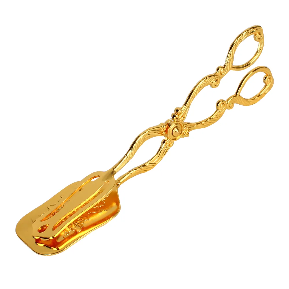Vintage style Fruit Salad Cake Clip Buffet Food Tong Gold-plated Snack Cake Clip Salad Pastry Clamp Baking Barbecue Tool
