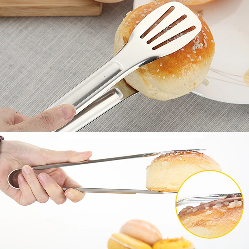 Stainless Steel Food Tongs Kitchen Utensils Buffet Cooking Tool Anti Heat Bread Clip Pastry Clamp for Desserts Salads Barbecue