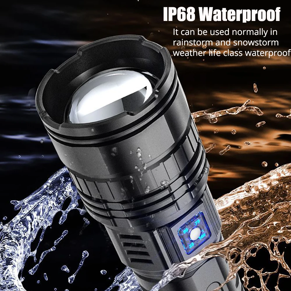 OEM Built-in Battery Flash Light Emergency Spotlights 4km 10000LM 800W Most Powerful Led Flashlights Tactical 15000mah