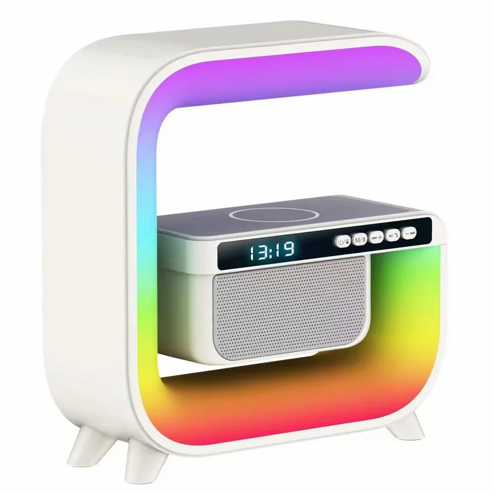OEM Lamp Wireless Night Light Alarm Clock Bluetooth Speaker 15W Wireless Charging for iPhone Android Bedroom Decoration