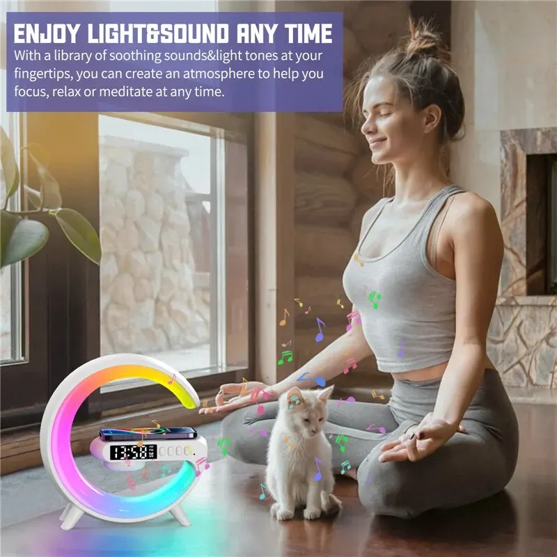 OEM Wireless Charger Pad Stand Speaker TF Card RGB Night Light Lamp Alarm Clock Fast Charging Station Dock for iPhone Samsung Xiaomi