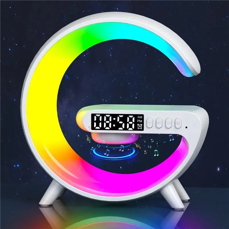 OEM Wireless Charger Pad Stand Speaker TF Card RGB Night Light Lamp Alarm Clock Fast Charging Station Dock for iPhone Samsung Xiaomi