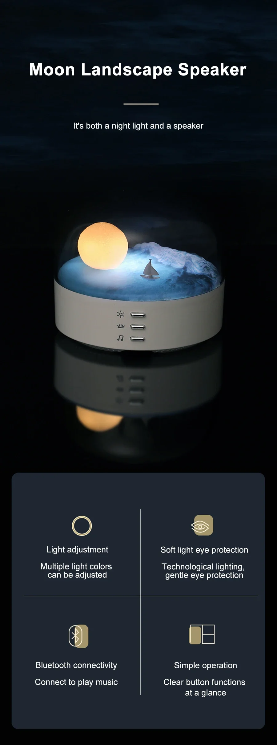 OEM Creative Moon Bluetooth Speaker LED Night Light Wireless Bluetooth Charging Dimming Atmosphere Table Light Indoor Speakers 스피커