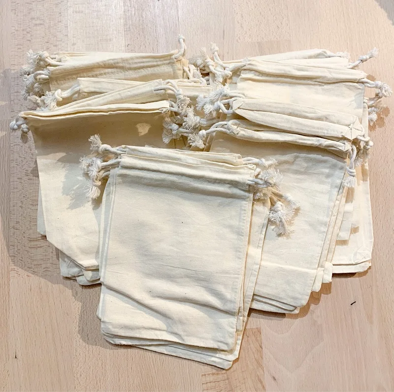 100 Pcs/Lot Cotton Drawstring Bags for Wedding Christmas Gift DIY Package Small Plain Pouches Home Dustproof Storage Sacks