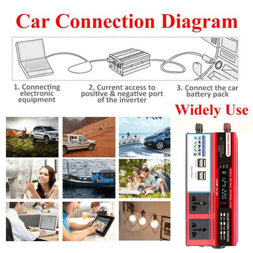 12000W Car Inverters Modified Sine Wave Solar Power Converter Home DC 12/24V To AC 110V/220V Voltage Transformer Adapter