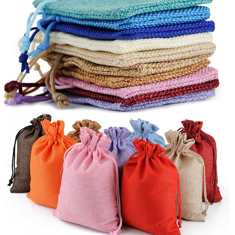 2-10Pcs Jute Drawstring Natural Burlap Bag Jute Gift Bags Multi Size Jewelry Packaging Wedding Diy Burlap Bags Customizable Logo