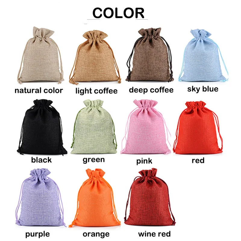 2-10Pcs Jute Drawstring Natural Burlap Bag Jute Gift Bags Multi Size Jewelry Packaging Wedding Diy Burlap Bags Customizable Logo