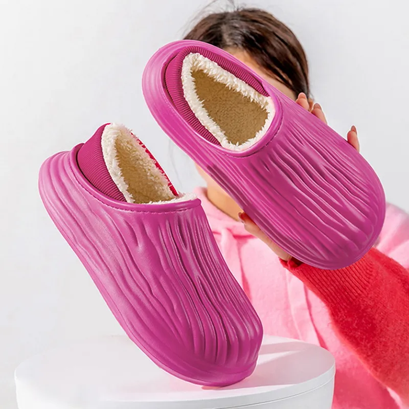 2024 Winter Plush Slippers Men Outdoor Waterproof Warm Sneaker Slippers Women Non-Slip Indoor Home Footwear Thick Platform Shoes