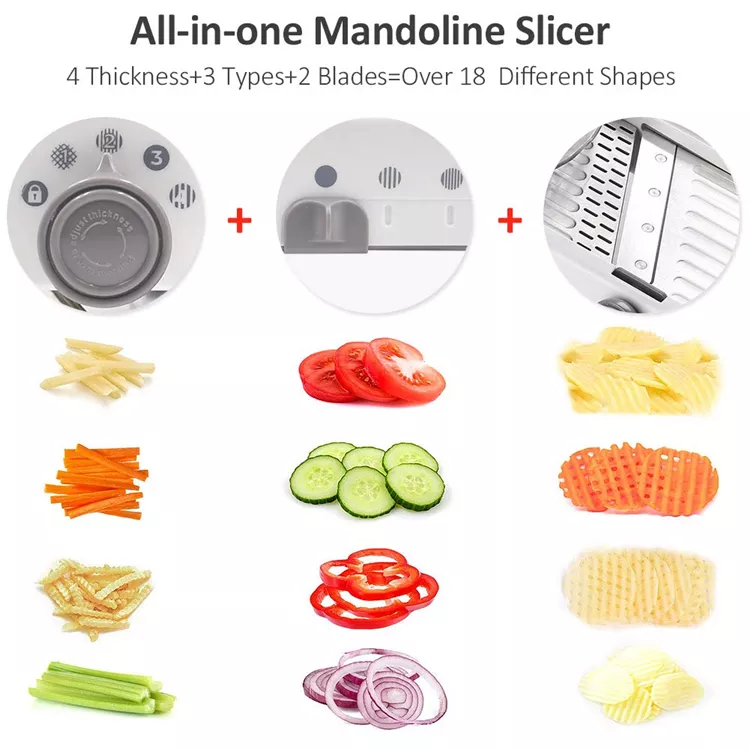 18 Types Adjustable Mandoline Slicer Stainless Steel Vegetable Julienner Grater Onion Potato Slicer Cutter KC0326