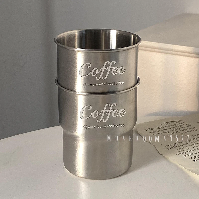 Korean Niche 304 Stainless Steel Coffee Cups Espresso Ice Americano Latte Milk Cups Coffee Shop Drinks Water Cups