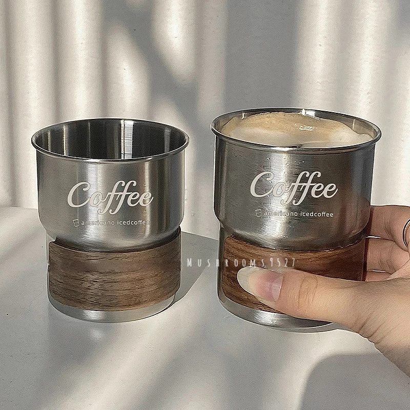 Korean Niche 304 Stainless Steel Coffee Cups Espresso Ice Americano Latte Milk Cups Coffee Shop Drinks Water Cups