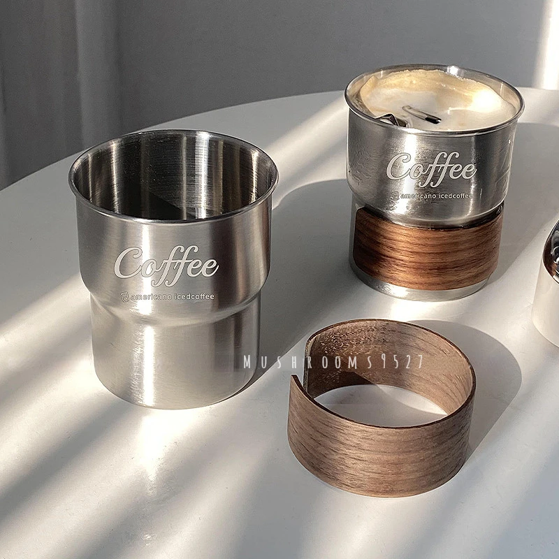 Korean Niche 304 Stainless Steel Coffee Cups Espresso Ice Americano Latte Milk Cups Coffee Shop Drinks Water Cups