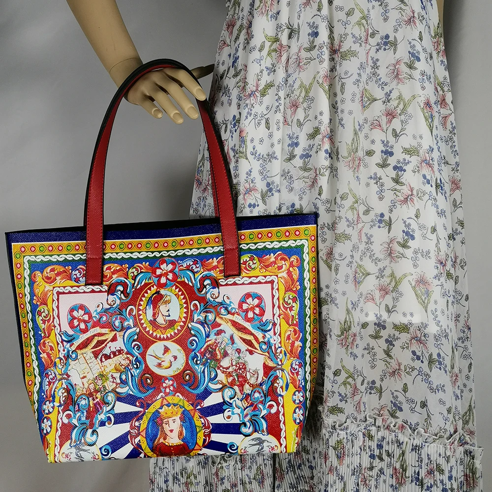 Italy Luxury Print Travel Shoulder Bag Floral Textured-Leather Shopper Tote large tote bag famous brand bag women girl handbag
