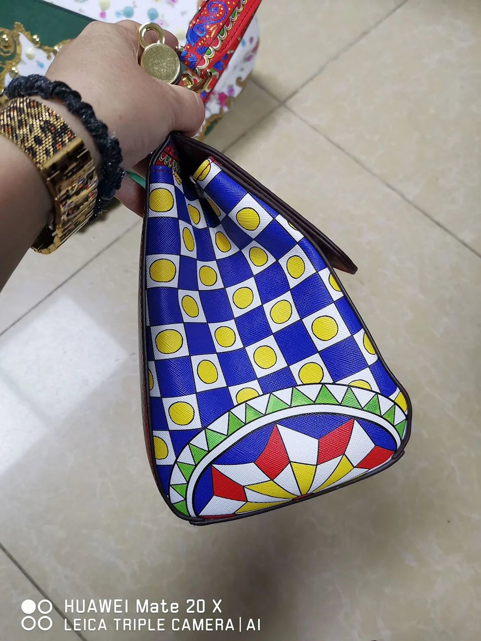 European And American Retro Style Frame Women Totes Classic Printing 28cm Female Venezia Handbags Messenger Bag Shoulder Bags