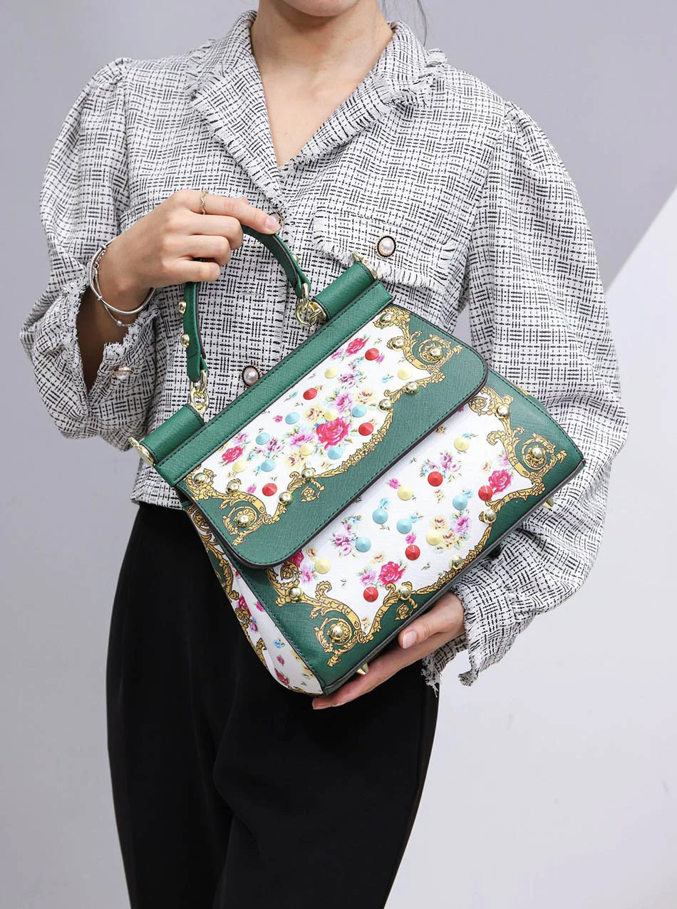 European And American Retro Style Frame Women Totes Classic Printing 28cm Female Venezia Handbags Messenger Bag Shoulder Bags