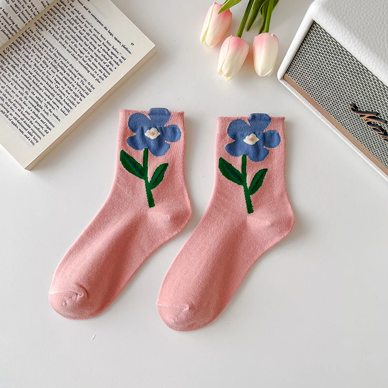 New Women Socks Korean Style Flower Trend Casual Cotton Socks Girls Frilly Ruffle Cute Sweet Breathable Kawaii Crew Socks Girls