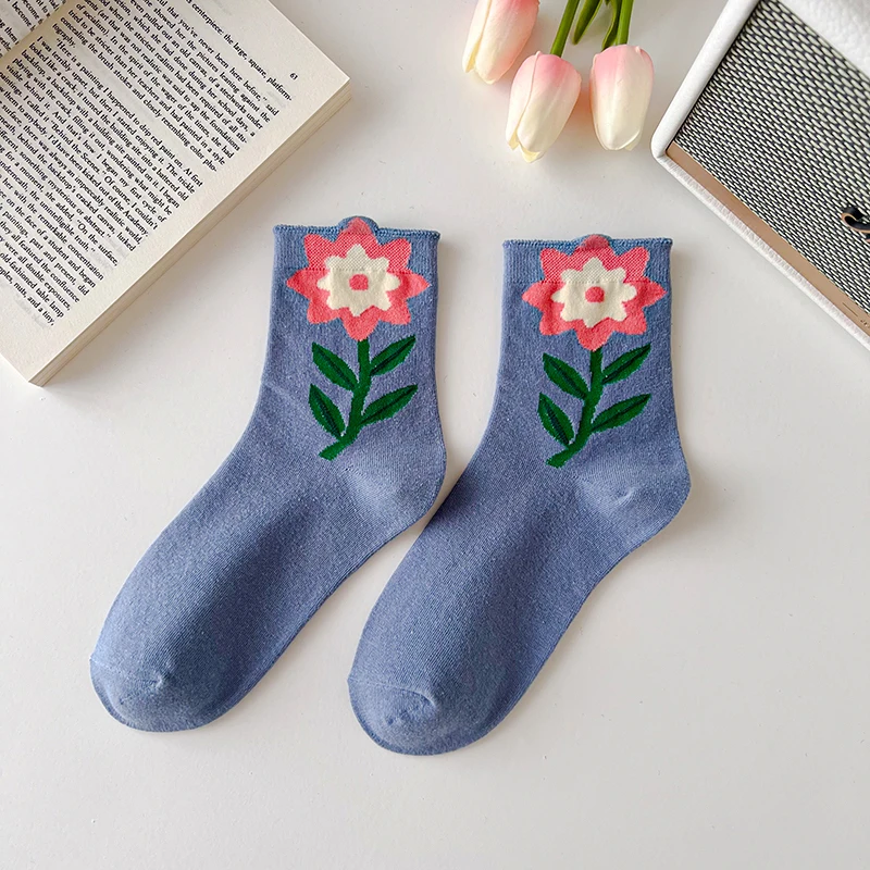 New Women Socks Korean Style Flower Trend Casual Cotton Socks Girls Frilly Ruffle Cute Sweet Breathable Kawaii Crew Socks Girls