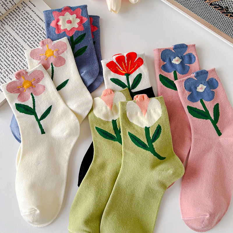 New Women Socks Korean Style Flower Trend Casual Cotton Socks Girls Frilly Ruffle Cute Sweet Breathable Kawaii Crew Socks Girls