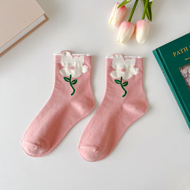 New Women Socks Korean Style Flower Trend Casual Cotton Socks Girls Frilly Ruffle Cute Sweet Breathable Kawaii Crew Socks Girls