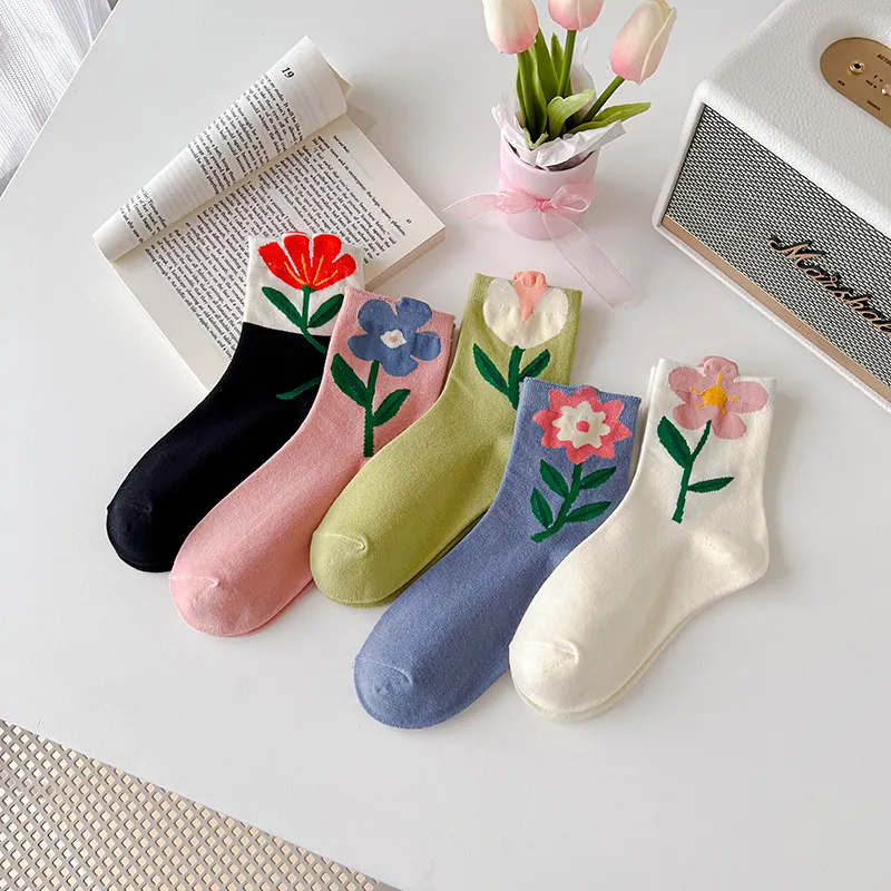 New Women Socks Korean Style Flower Trend Casual Cotton Socks Girls Frilly Ruffle Cute Sweet Breathable Kawaii Crew Socks Girls