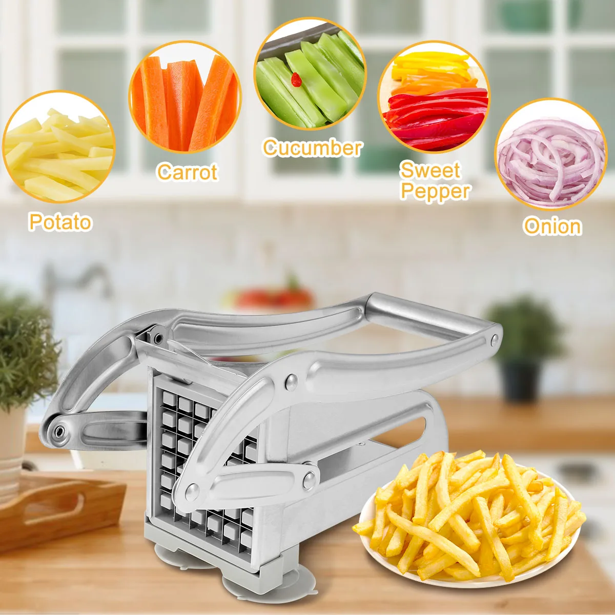 OEM French Fry Cutter Stainless Steel Potato Slicer Manual Vegetable Cutter Potato Chips Maker French Fries Cutter Kitchen Tools