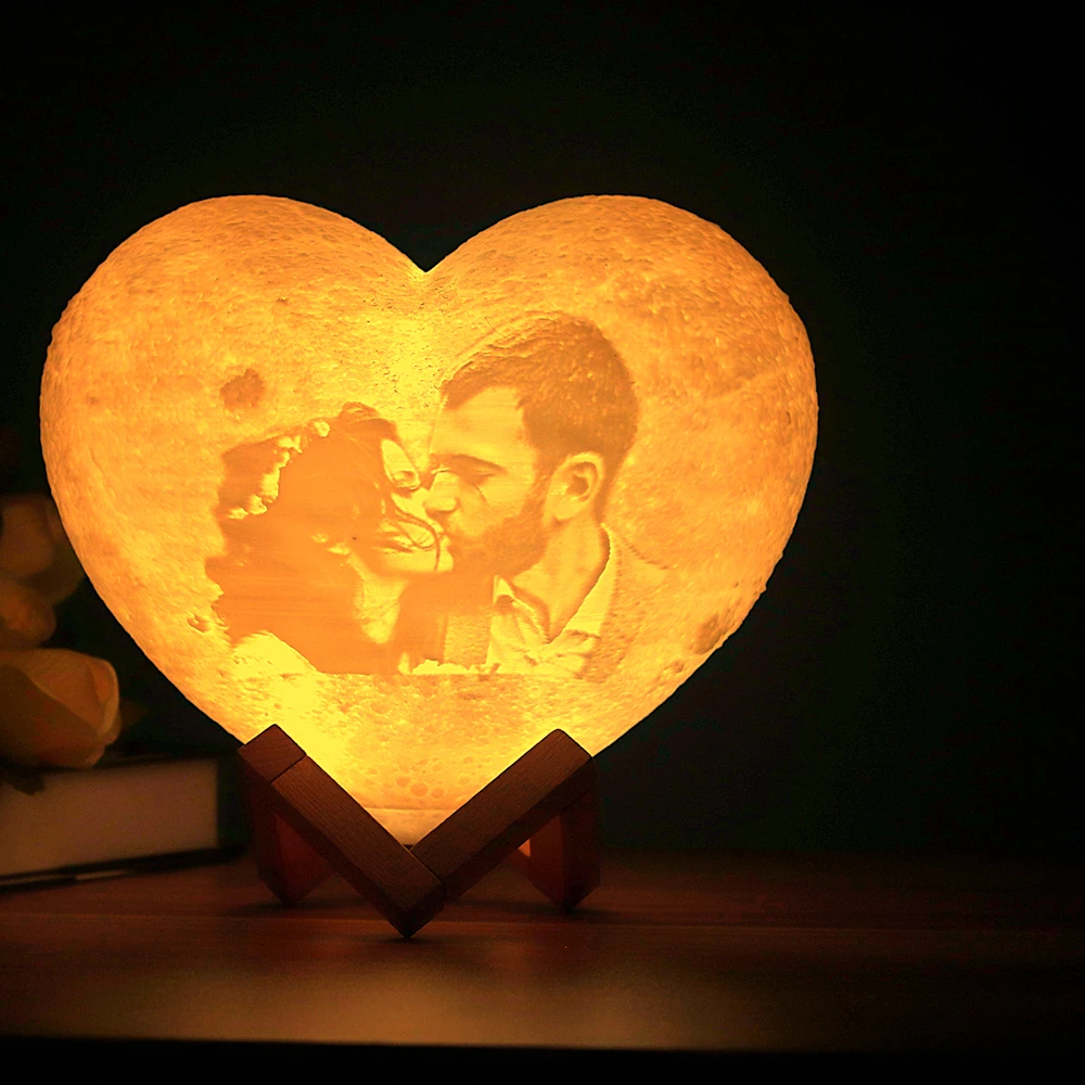 OEM Customized Moon Lamp with Photo&Text Heart Shape 3D Printed Moon Night Light Personalized Gifts for Birthday Mother's Day