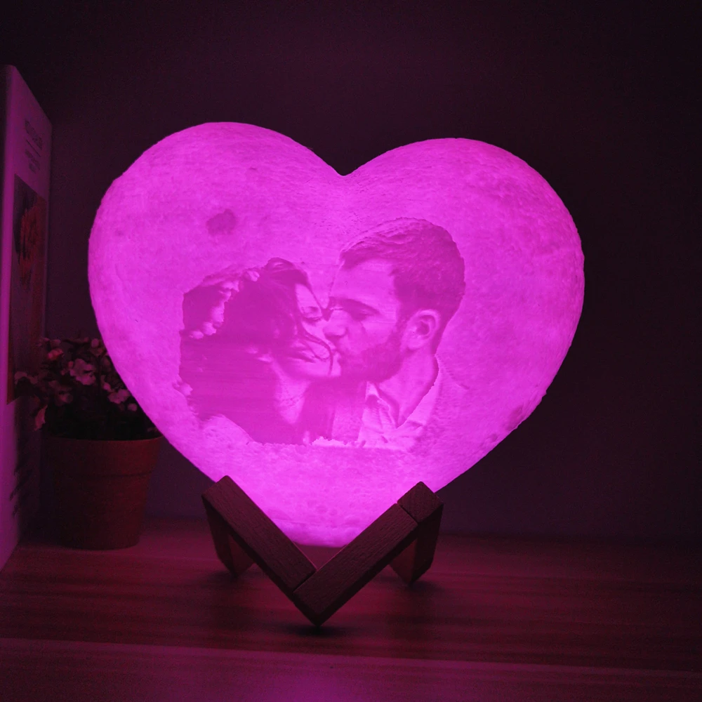 OEM Customized Moon Lamp with Photo&Text Heart Shape 3D Printed Moon Night Light Personalized Gifts for Birthday Mother's Day