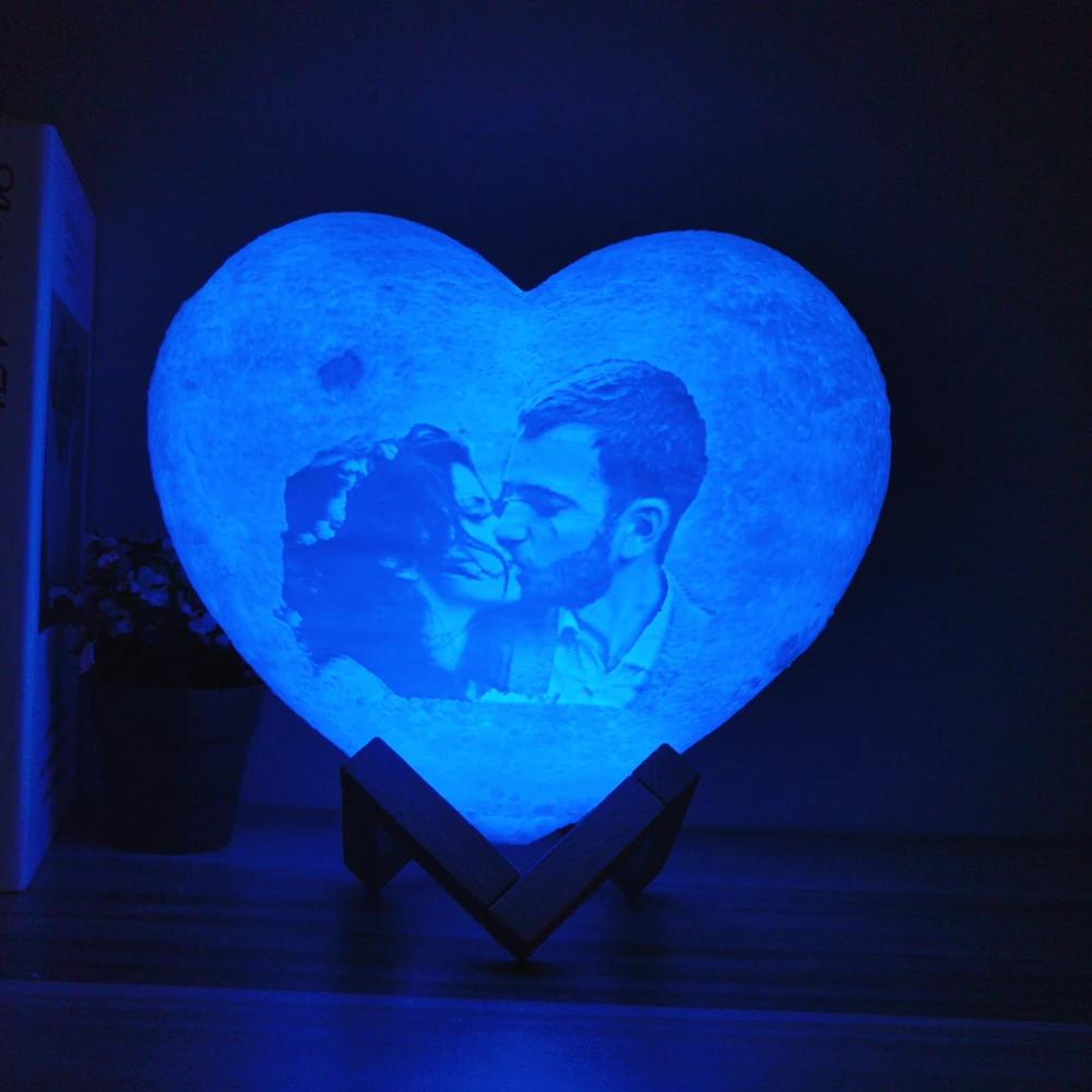 OEM Customized Moon Lamp with Photo&Text Heart Shape 3D Printed Moon Night Light Personalized Gifts for Birthday Mother's Day