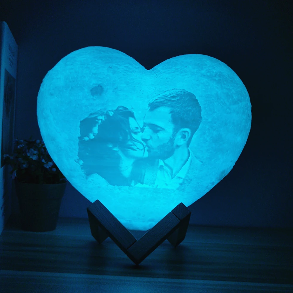 OEM Customized Moon Lamp with Photo&Text Heart Shape 3D Printed Moon Night Light Personalized Gifts for Birthday Mother's Day