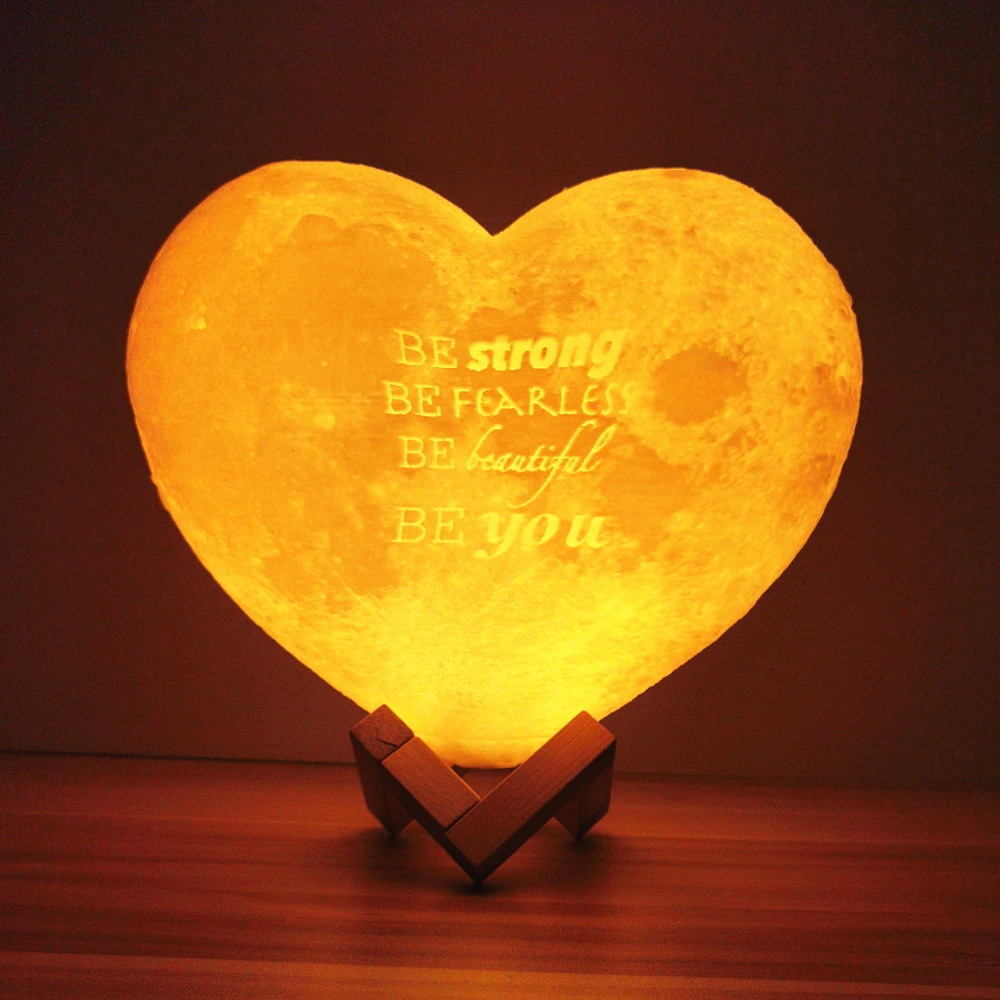 OEM Customized Moon Lamp with Photo&Text Heart Shape 3D Printed Moon Night Light Personalized Gifts for Birthday Mother's Day