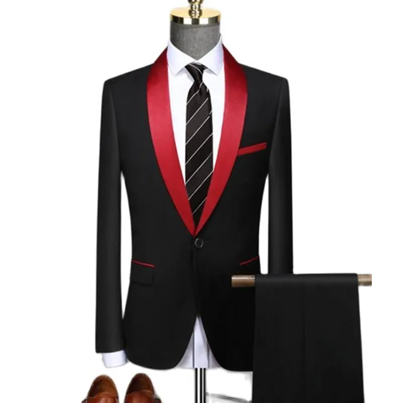 OEM Men's Lapel Black Collar 3 Piece Suit Set Coat Vest Trousers / Business Groomsmen Groom Wedding Dress Fprmal Blazer Pants