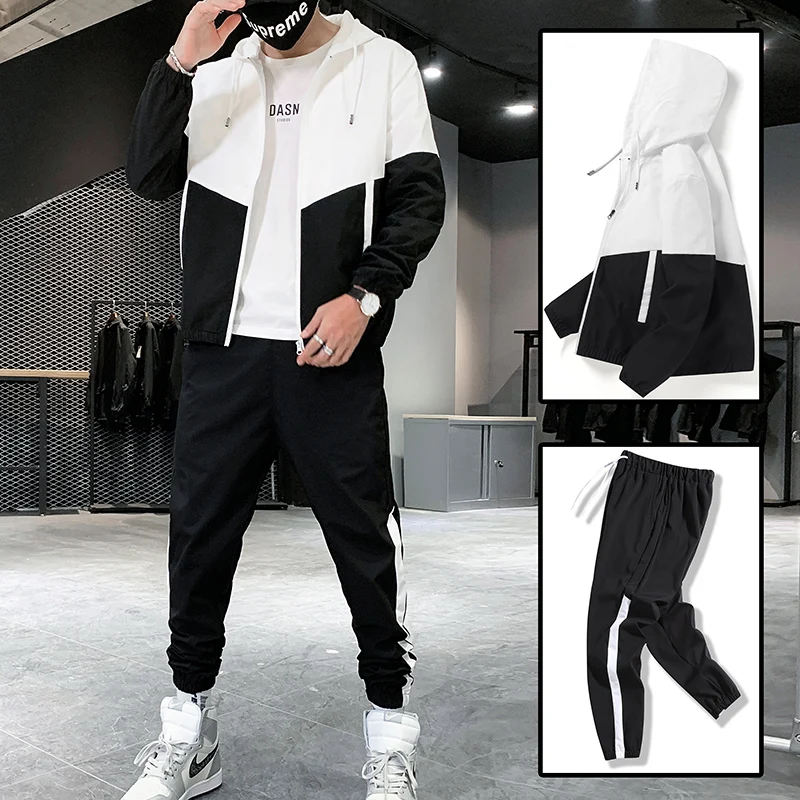 OEM Custom LOGO Men 3 Piece Sets Brand Patchwork Zipper Cardigan Pants Jacket Hip Hop Fitness Streetwear Male Tracksuit Dropshipping