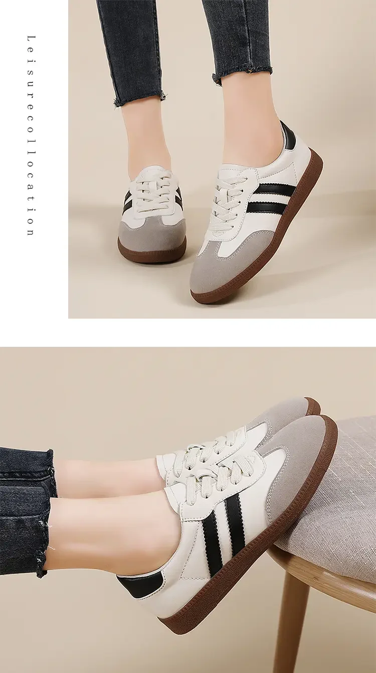 Flat Luxury Shoes Women 2024 Autumn New Classic Ladies Sneakers Women Leather Retro Low Cut Lace -up Casual Round Toe Grey White