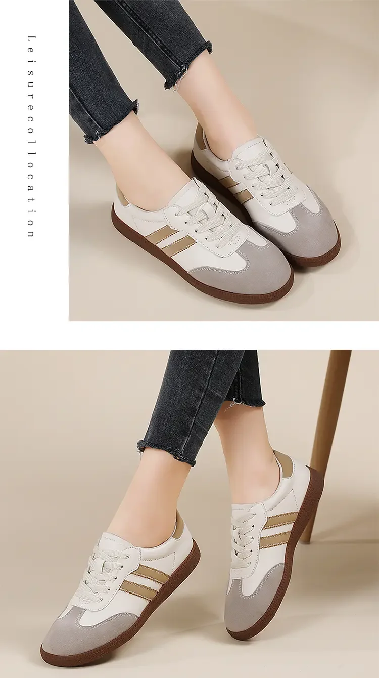 Flat Luxury Shoes Women 2024 Autumn New Classic Ladies Sneakers Women Leather Retro Low Cut Lace -up Casual Round Toe Grey White