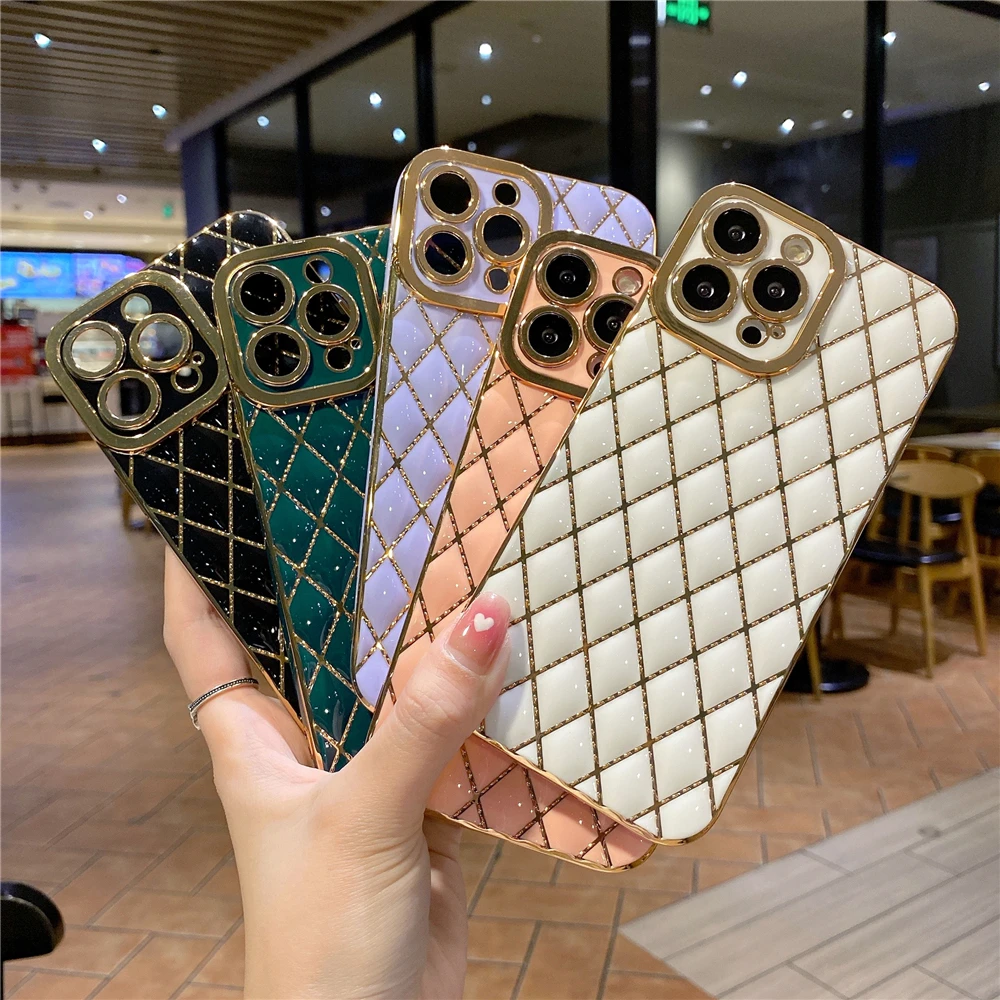 For iPhone 14 Pro Max Luxury Square Plating Frame Silicone Phone Case For iPhone 15 13 12 11 X Xr 7 8 Plus Lens Protective Cover