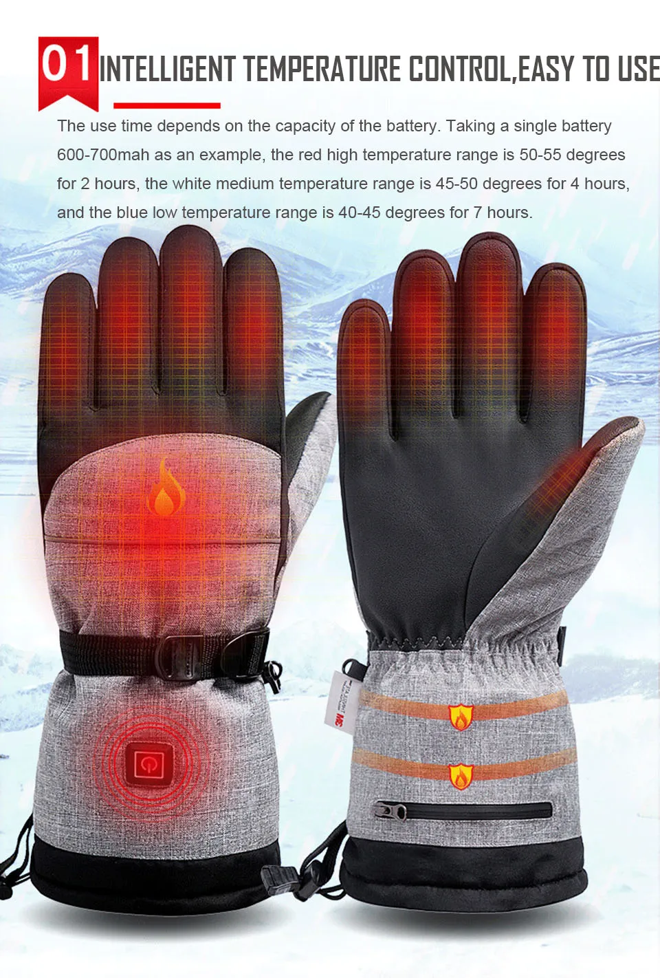 Winter Gloves 3M Cotton Heating Hand Warmer Electric Thermal Gloves Waterproof Snowboard Cycling Motorcycle Bicycle Ski Outdoor