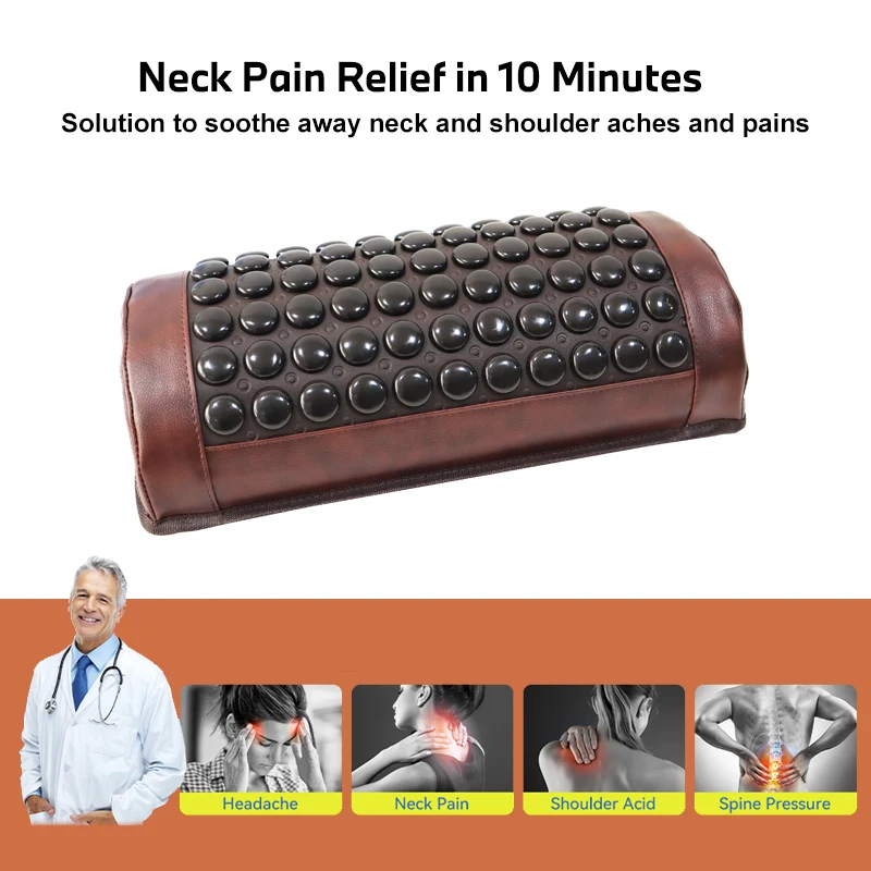 Jade Tourmaline Heating Pillow Far Infrared Heated Massage Bolster Neck Pillow for Cervical Spine  Pain Relief