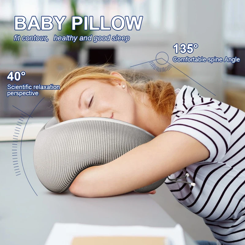 Travel Neck Pillow With Massager U-Shaped Memory Cotton Sleep Pillow For Airplane Office Nap Cervical Pillows For Pain Relief