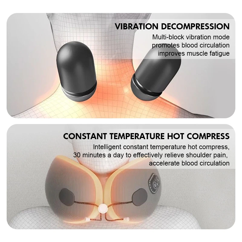 Travel Neck Pillow With Massager U-Shaped Memory Cotton Sleep Pillow For Airplane Office Nap Cervical Pillows For Pain Relief