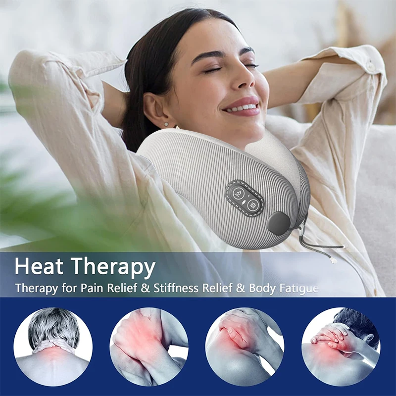 Travel Neck Pillow With Massager U-Shaped Memory Cotton Sleep Pillow For Airplane Office Nap Cervical Pillows For Pain Relief