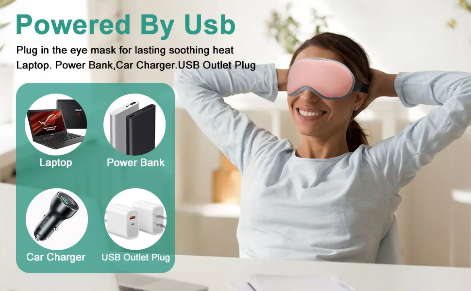 Reusable USB Electric Heated Eyes Mask Hot Compress Warm Therapy Eye Care Massager Relieve Tired Eyes Dry Eyes Sleep Blindfold