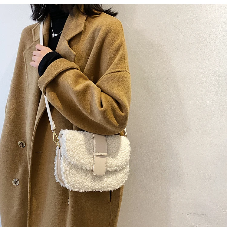 Winter Women's Shoulder Bag Messenger Weave Strap Saddle Armpit Bag New High-quality Plush Fur Bag Women's Handbag Designer